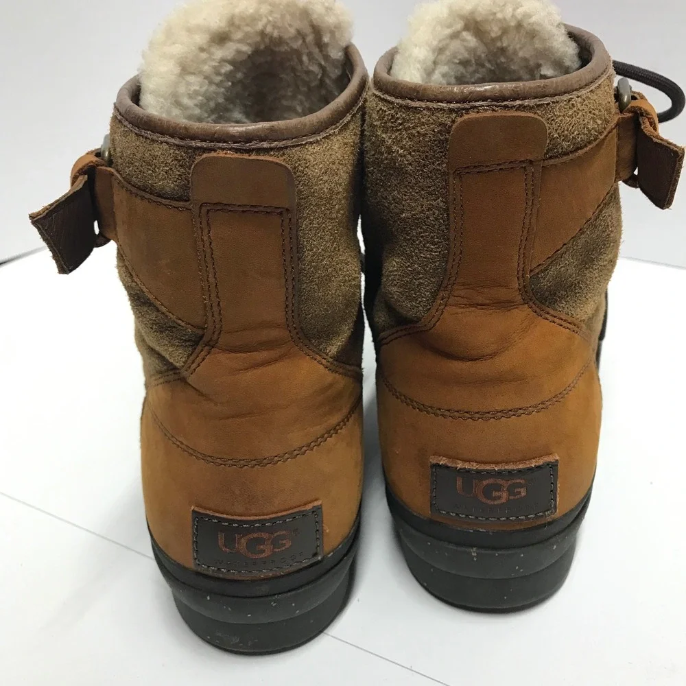 UGG Australia Adirondack Waterproof Duck Boots Brown Leather Suede Shearling - Picture 4 of 16